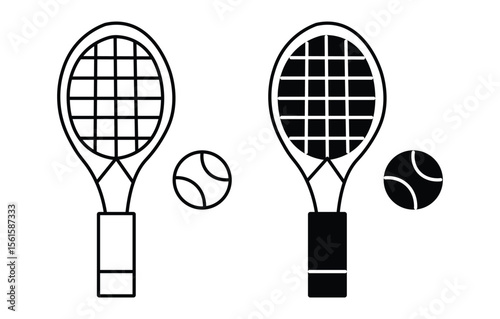 Tennis icon vector. tennis racket and ball silhouette design art illustration. tennis isolated on white background
