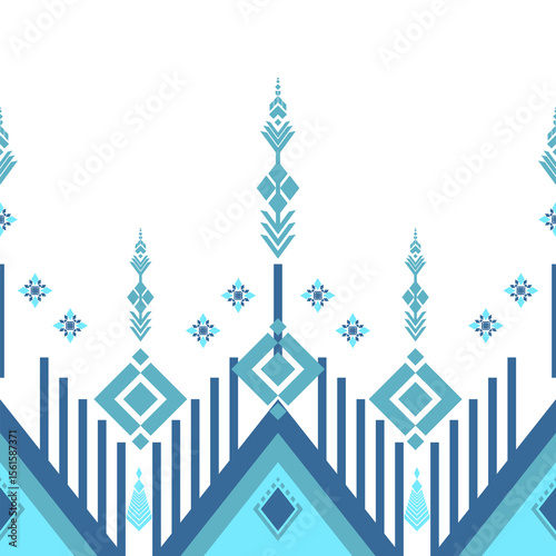 geometric pattern sky blue. Native American tribal fabric, design vector for woven textile printing, tile, motifs, carpet, cards, picture books, ethnic boho indian texture ornament seamless pattern	
