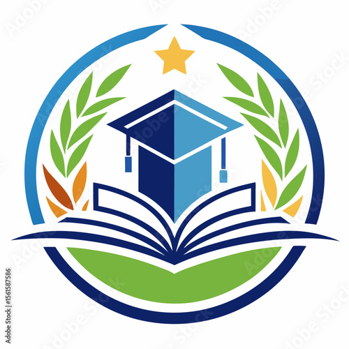 A clean and modern education logo featuring a graduation cap and open book. Perfect for online learning platforms, universities, schools, coaching centers, or e-learning apps. Fully editable vector SV