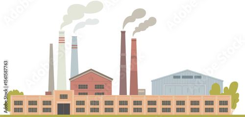  Cartoon Industrial Complex with Smokestacks