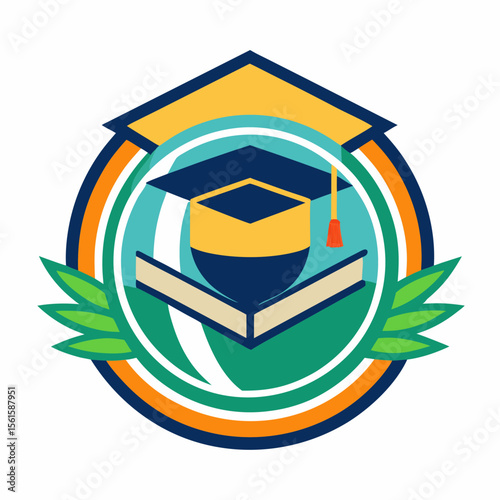 A clean and modern education logo featuring a graduation cap and open book. Perfect for online learning platforms, universities, schools, coaching centers, or e-learning apps. Fully editable vector SV