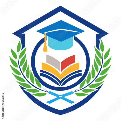 A clean and modern education logo featuring a graduation cap and open book. Perfect for online learning platforms, universities, schools, coaching centers, or e-learning apps. Fully editable vector SV