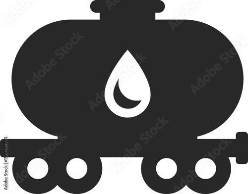 Oil tank train solid icon used in fuel transport, petroleum logistics, and energy industry designs.