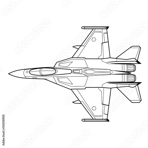 Detailed Line Art Illustration of a Modern Fighter Jet Aircraft