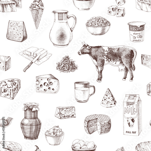 Seamless pattern with dairy products