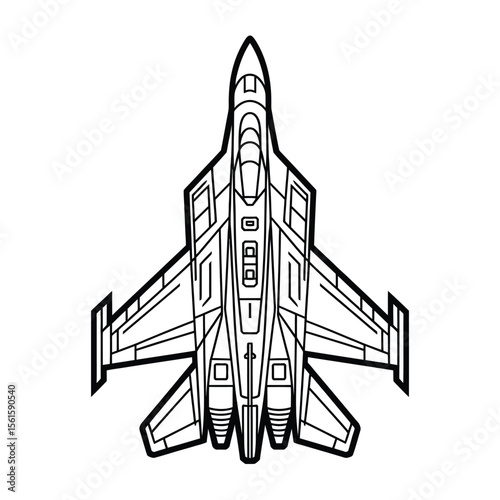Detailed Line Art Illustration of a Modern Military Fighter Jet Aircraft