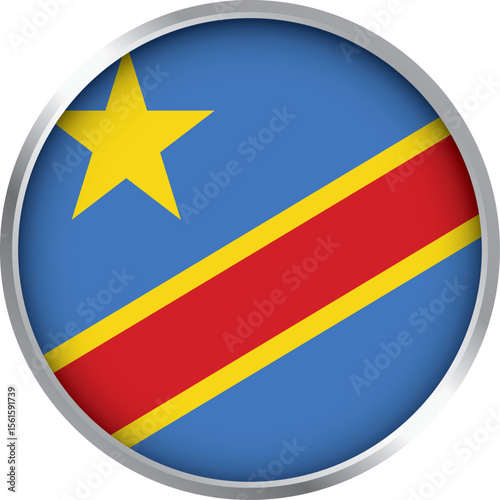 round icon with flag of democratic republic of the congo, blue badge with star and red yellow diagonal stripe

