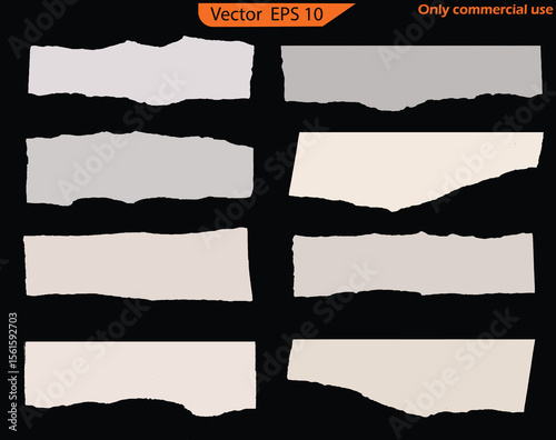 Vector illustration of a torn paper. Set of vector banners. Set of vector banners. Paper Scraps Set. Torn and Ripped Notebook Page Pieces with Grainy Paper Strips. EPS 10 Vector	