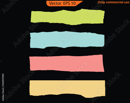 Paper Scraps Set. Torn and Ripped Notebook Page Pieces with Grainy Paper Strips. EPS 10 Vector