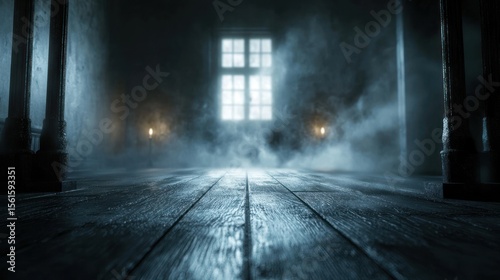 Mysterious Hallway: A Dark and Foggy Interior
