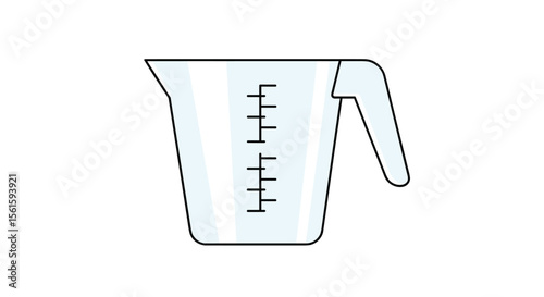 A clear plastic liquid measuring cup with measurement markings and a handle is shown against a white background