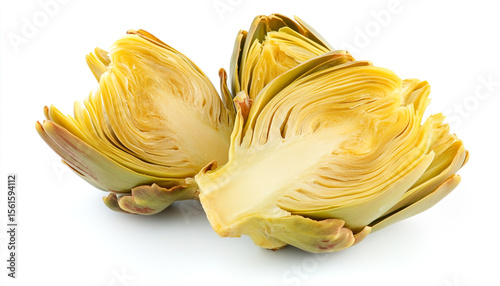 Delicious loating artichoke hearts isolated on white background