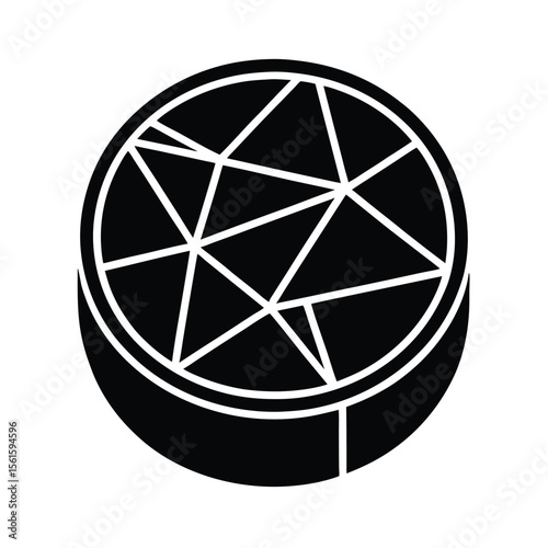 Black and white geometric abstract design featuring a circle with intersecting lines, silhouette