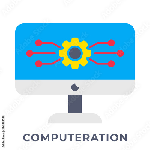 SINGLE ICON COMPUTERATION, BUSINESS AUTOMATION, ICON FLAT STYLE