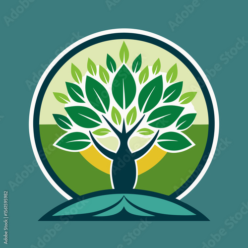 green spring tree with female face and roots on white background, vector, Abstract Human tree logo. Unique Tree Vector illustration with circle and abstract woman shape.