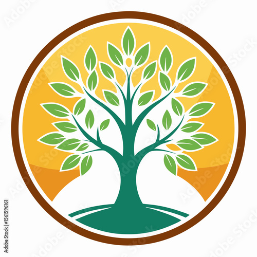 green spring tree with female face and roots on white background, vector, Abstract Human tree logo. Unique Tree Vector illustration with circle and abstract woman shape.