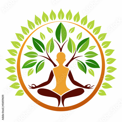 green spring tree with female face and roots on white background, vector, Abstract Human tree logo. Unique Tree Vector illustration with circle and abstract woman shape.