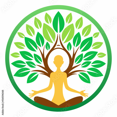 green spring tree with female face and roots on white background, vector, Abstract Human tree logo. Unique Tree Vector illustration with circle and abstract woman shape.