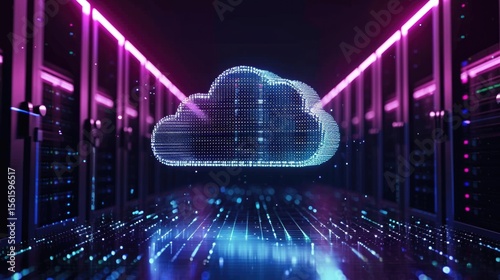 Abstract technology background, Digital generated image of data cloud server.
