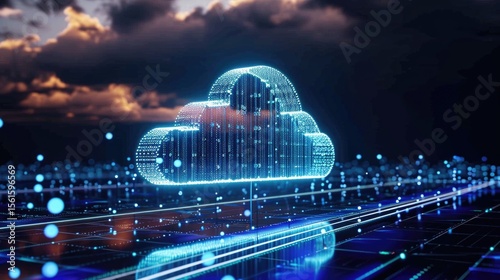 Abstract technology background, Digital generated image of data cloud server.