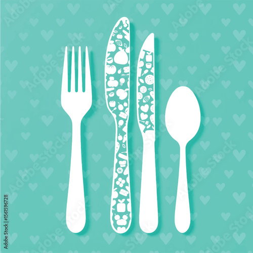 Spoon and fork vector eps with pattern background 