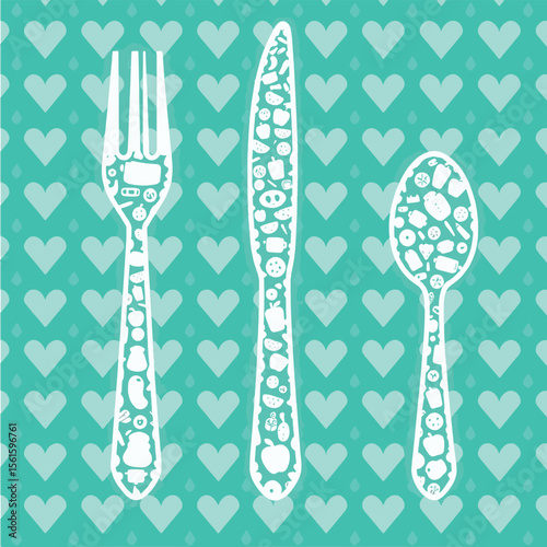 Floral pattern on spoon and fork vector eps