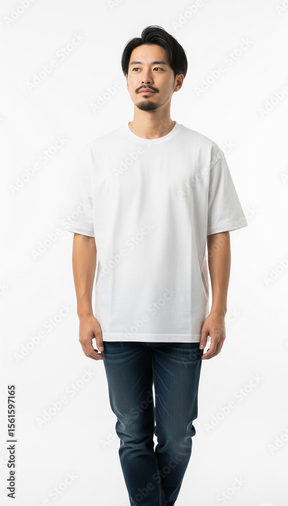 Fototapeta premium A model wearing an oversized white t-shirt, Mockup Oversized T-Shirt