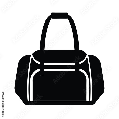 Black and white silhouette illustration of a gym bag or travel bag icon in vector format.