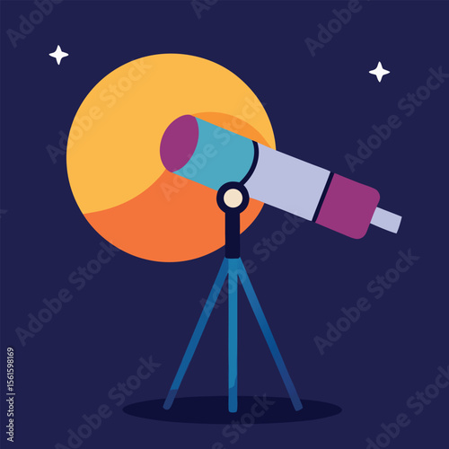 Studio photography of a telescope on the moon with professional lighting equipment on a tripod, isolated on black