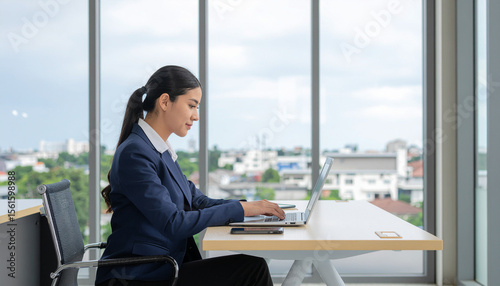 Latin tech professional using laptop at desk
