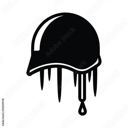 Black and white silhouette of a military helmet with melting or dripping effect vector illustration