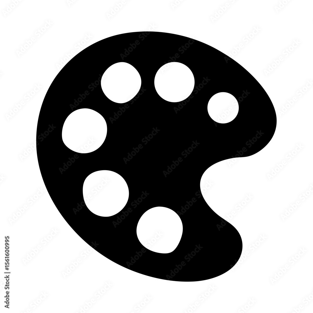 Fototapeta premium Simple Black Artist Palette Icon Design, A minimalist black icon of an artist's palette with multiple paint wells, symbolizing painting, creativity, and artistic tools.