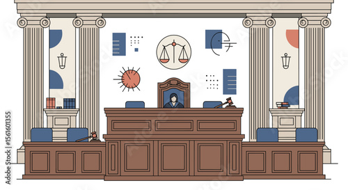 Justice Navigates Challenges in the Courtroom Symbolizing Legal Proceedings and Societal Issues