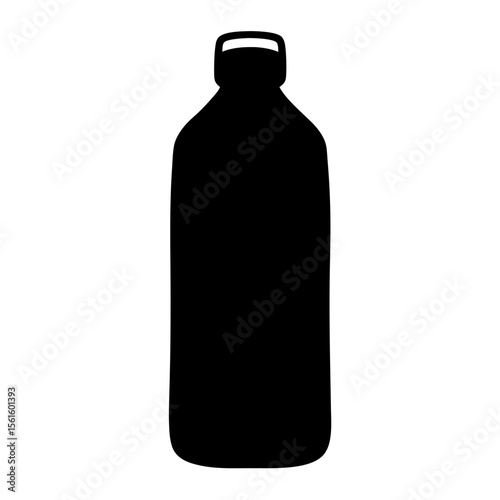 Black Silhouette of Plastic Bottle with Handle, A black silhouette of a plastic bottle with a handle, commonly used for liquids or beverages.
