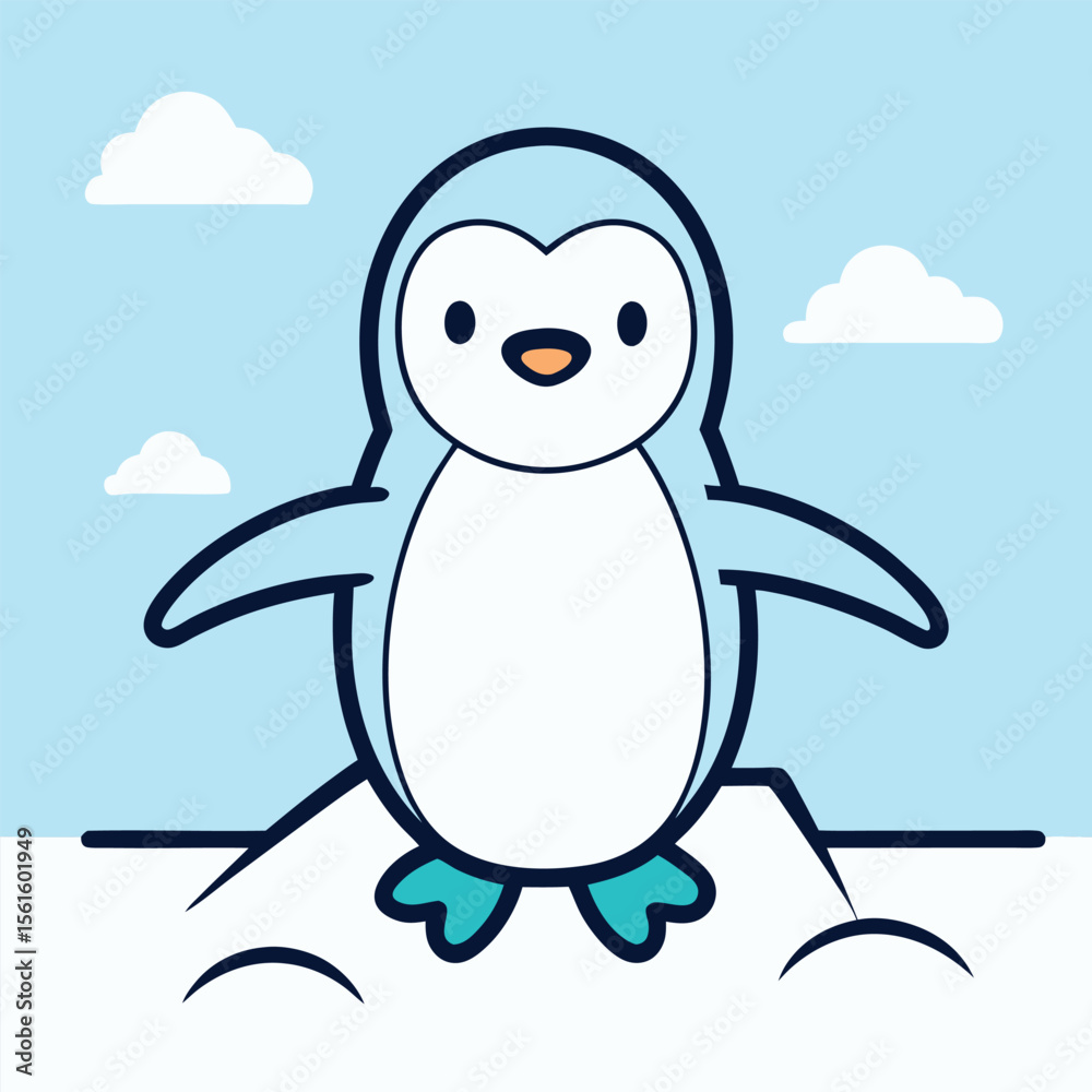 Obraz premium Charming simple line drawing of a baby penguin illustration