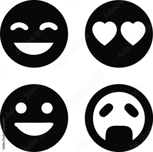 Collection of simple black and white emoticons representing different emotional expressions