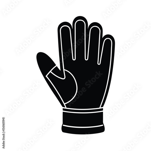 Black silhouette hand glove icon representing protection and safety on white background