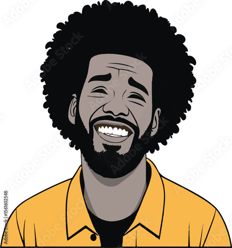 Cheerful afro american man smiling happily wearing yellow shirt vector illustration