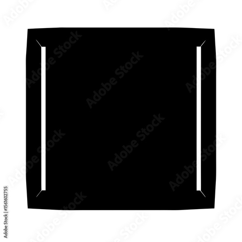 Black Icon of a Square Tray, A simple black icon representing a square tray, suitable for serving food or as a decorative item.
