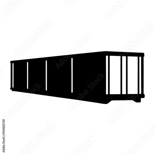Black Icon of a Shipping Cargo Container, A black silhouette of a shipping cargo container, representing transportation, logistics, or storage industries.
