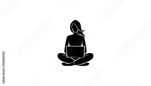 Computer Silhouette Vectors and Icons – Full Black Laptop, PC, and User Illustrations