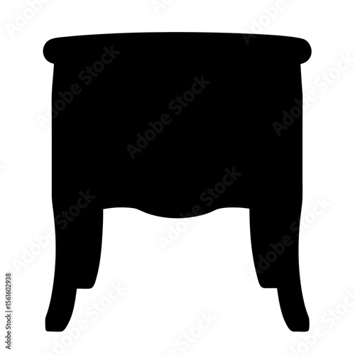 Elegant black silhouette of a wooden nightstand with detailed legs