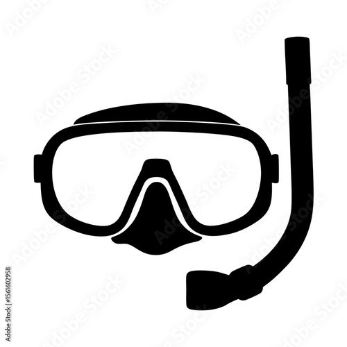 Black and white image of a scuba diving mask and snorkel