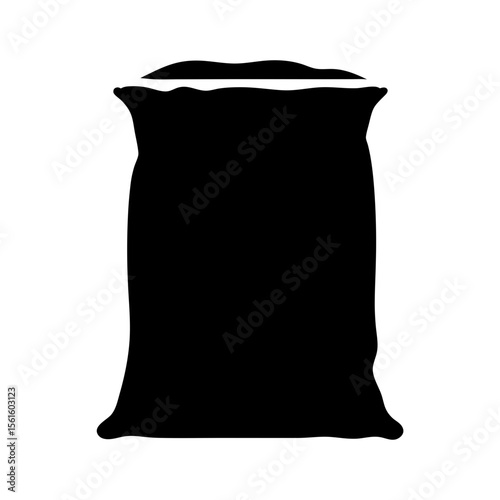 A solid black sack, resembling a bag of materials and grain