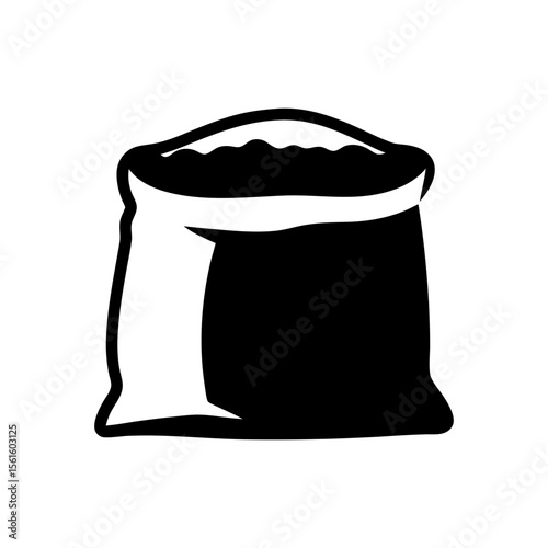 Black Icon of a Sack of Flour, A simple black icon representing a sack filled with flour, suitable for food, baking, or kitchen-related themes.
