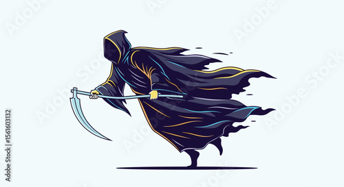 Mysterious Grim Reaper Character in Motion with Flowing Robes and Scythe in Pixel Art Style