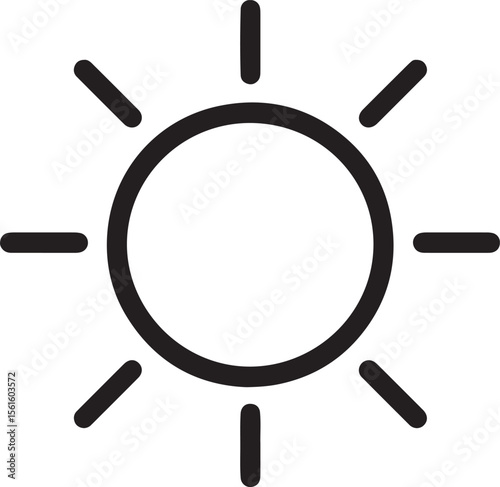 Bright sun icon with symmetrical rays in a clean vector style. Great for summer promotions, weather symbols, energy-related visuals, or joyful graphic elements.