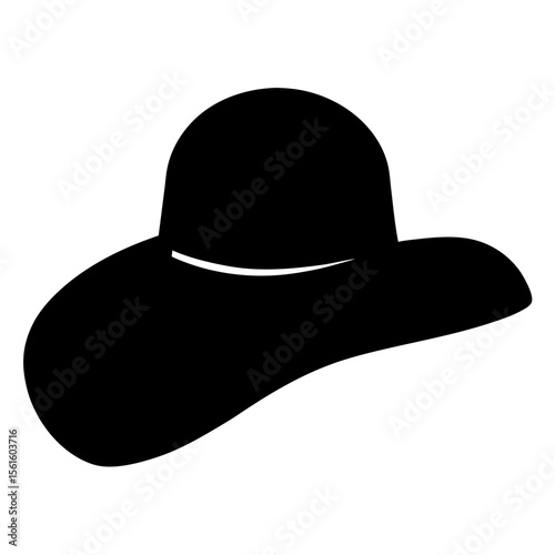 Stylish black sunhat with wide brim protects against the sun rays
