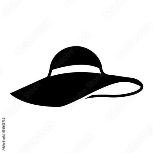 Silhouette of a broad brimmed sun hat with a white background