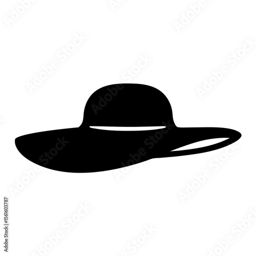 Black Icon of a Wide-Brimmed Hat, A simple black icon depicting a wide-brimmed hat, often associated with fashion, summer, or sun protection.
